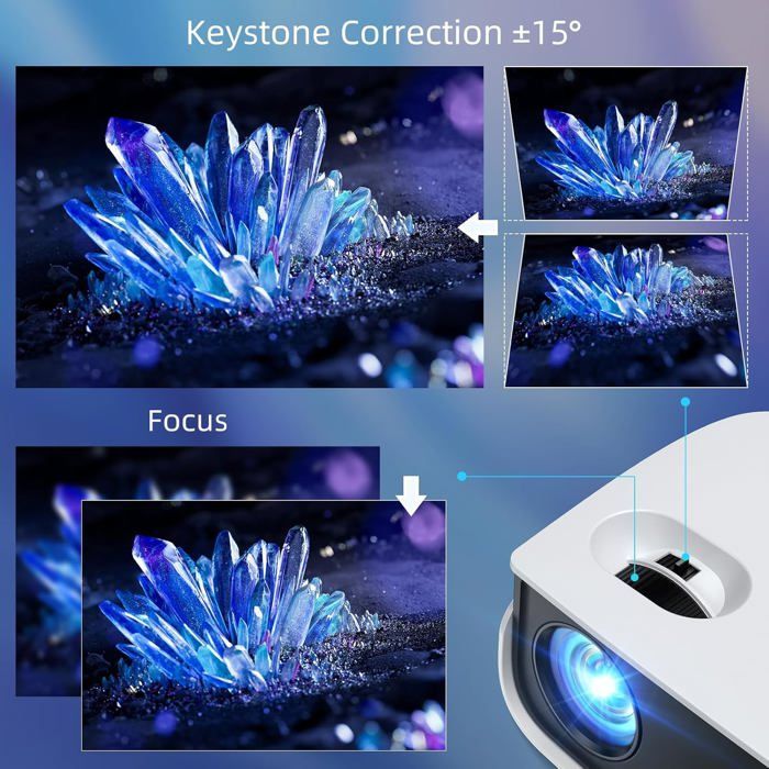 Mini Videoprojecteur, Projecteur Video Portable 1080P, Retroprojecteur Home Cinéma 7500L, Auto Keystone, Compatible Avec Ios[XV122]