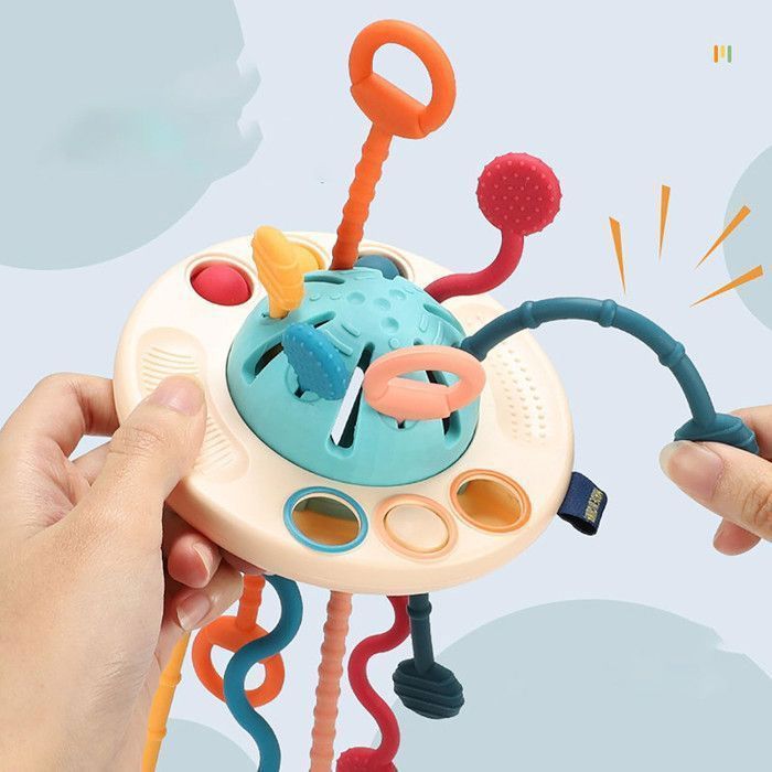 3PCS Jouet sensoriel Montessori, Jouet à tirer en forme de pieuvre, 6 cordes texturées - Jouet sensoriel pour bébés de 18 mois