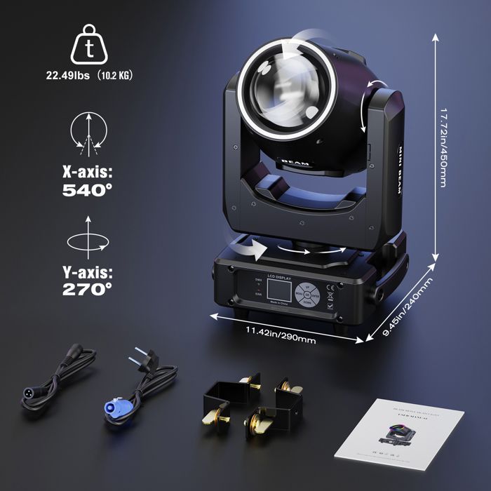 Luzes de palco - U'king 230W RGBW LED DJ Moving Head Gobo com fitas de LED - Pacote com 2