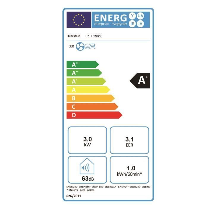 Aire acondicionado portátil Klarstein con extractor - 10000 BTU - Función de ventilador y deshumidificador - Blanco