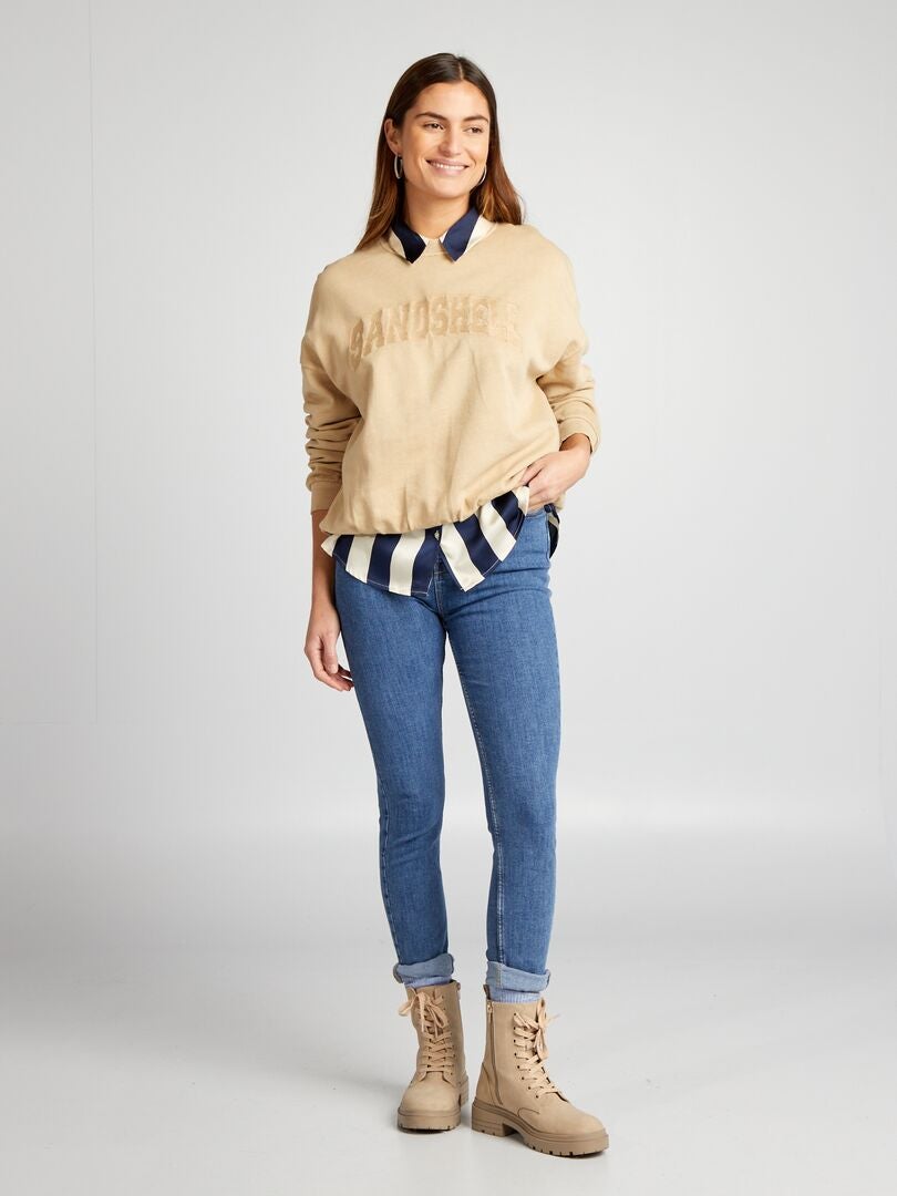 Sweatshirt van vervaagde fleecestof - BEIGE