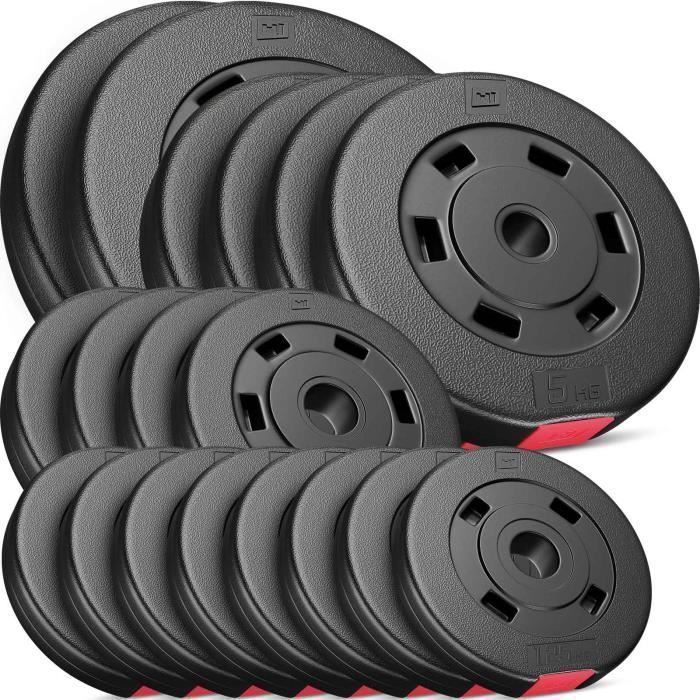 Hop-Sport 60kg Plastic Weight Plates, Ø 31mm, 30mm Weight Plates for Barbells, 2x10, 4x5, 4x2.5, 8x1.25kg