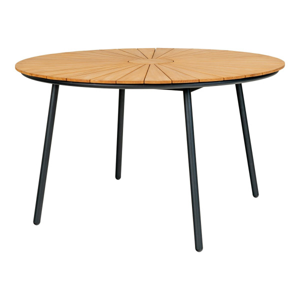 STÓŁ Cleveland 130 cm okrągły DREWNO TEKOWE czarny metal