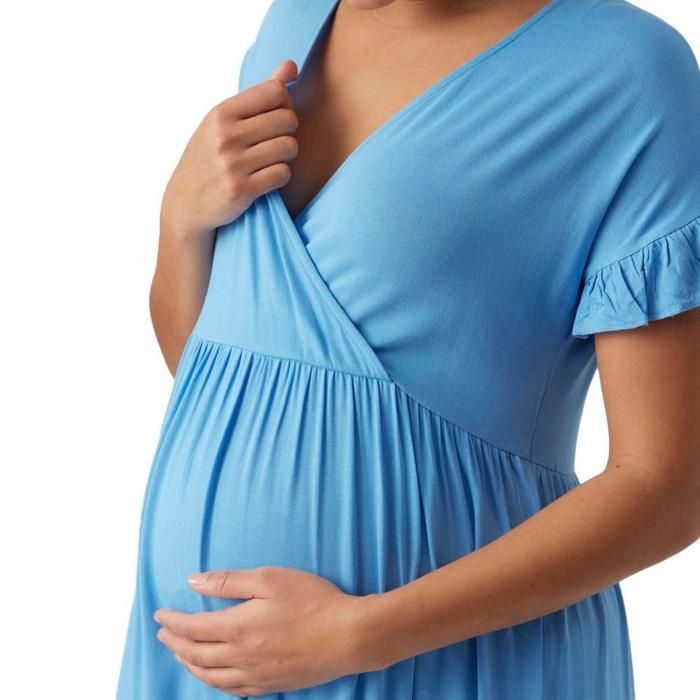 Nursing dress - MAMALICIOUS - Helen - Blue - V-neck - Short sleeves