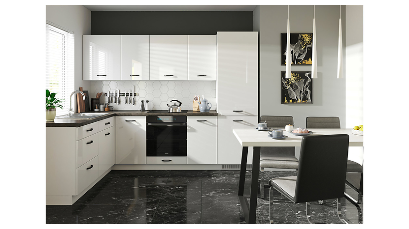 Komplet kuchenny narożny Top Line 270x180 cm biały połysk