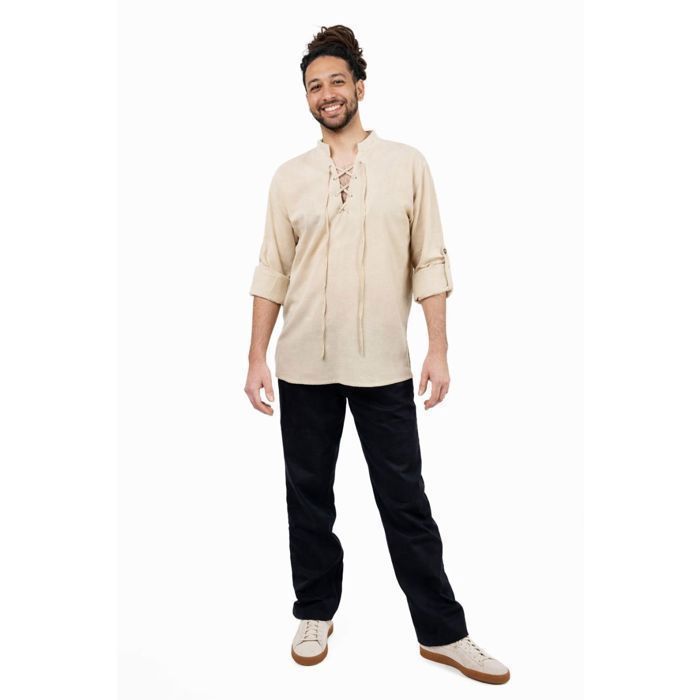 Camisa medieval com gola mandarim e cadarços, Avalon