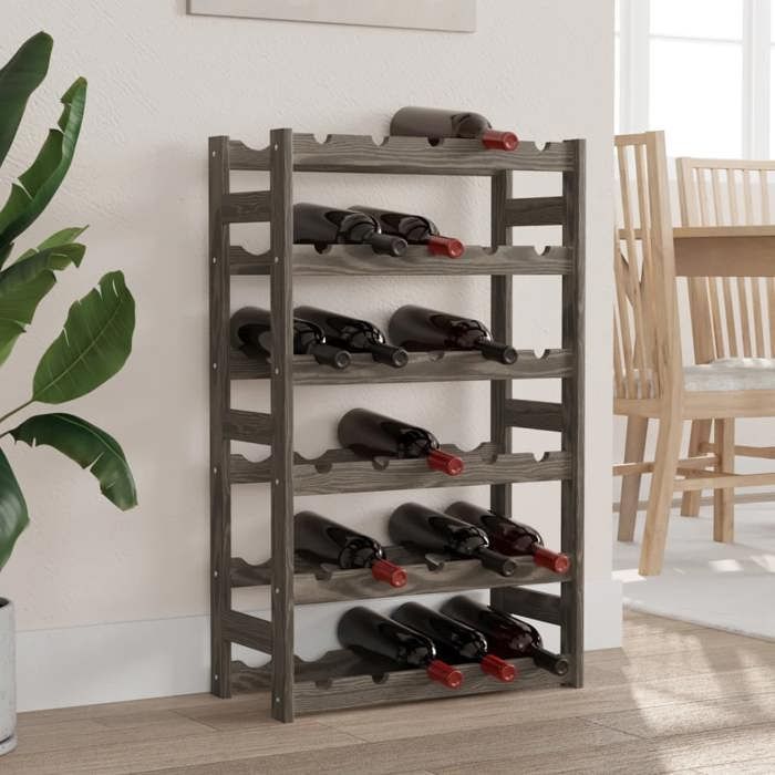 vidaXL Bottle Rack for 30 Bottles, Grey, Solid Pine Wood, 373380