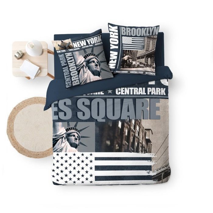 Funda nórdica 240x220 cm 100% algodón 42 hilos Brooklyn azul + 2 fundas de almohada 63x63 - Douceur d'Intérieur