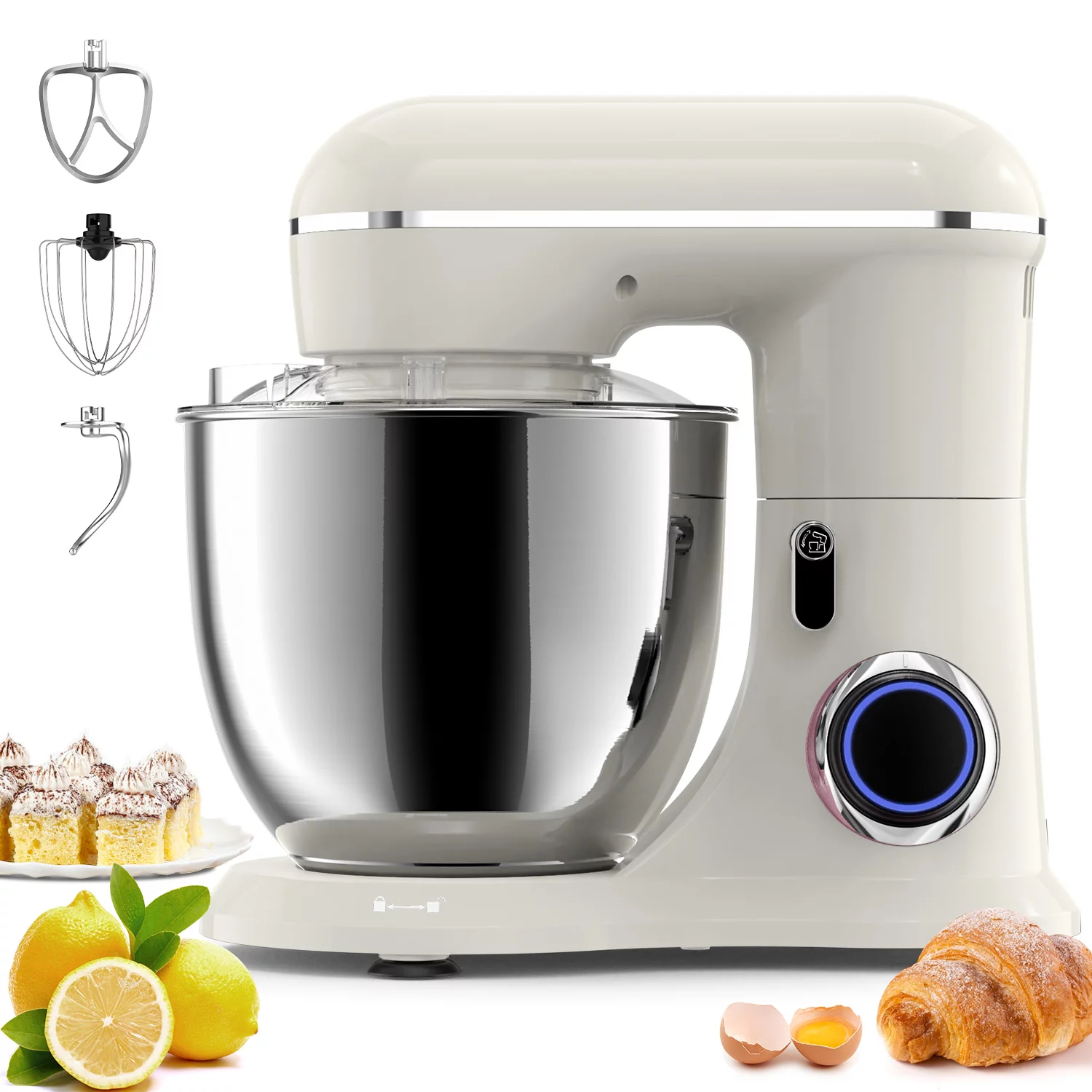 Samsaimo Küchenmaschine, 6,5 l, 660 W, 10 Geschwindigkeitsstufen, kippbarer Rührkopf, elektrische Küchenmaschine mit Schüssel, Knethaken, Rührbesen und Schneebesen für die meisten Hobbyköche
