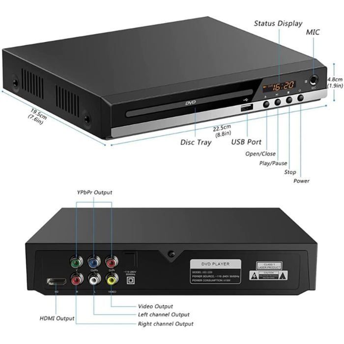 Lecteur DVD pour TV avec HDMI, Lecteur DVD pour téléviseurs avec Toutes Les régions gratuites, Lecteur CD HDMI 1080P avec Sortie AV