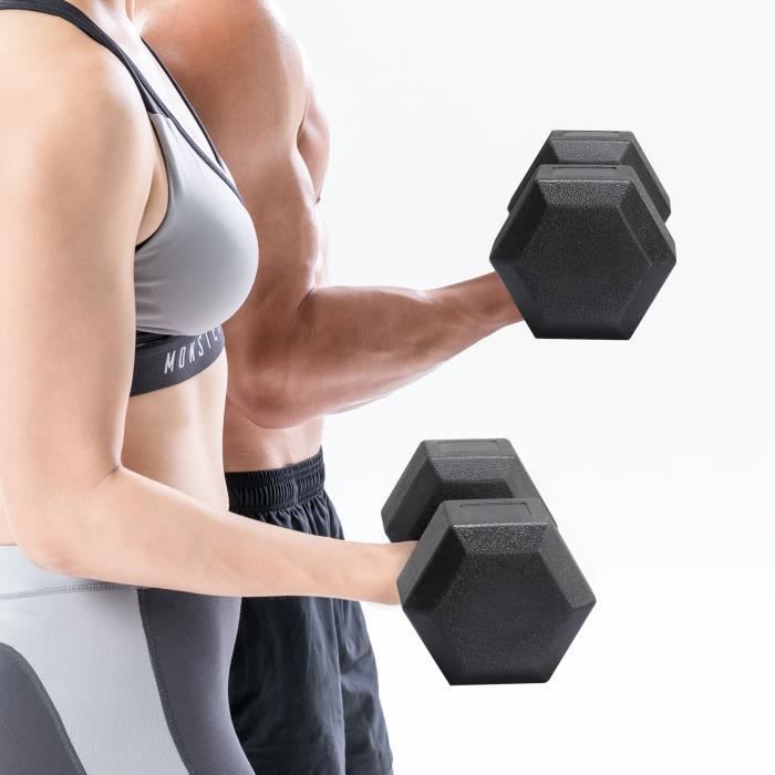 Set di 2 manubri esagonali Yaheetech, 10 kg ciascuno, coppia di manubri per allenamento con i pesi e fitness per uomo e donna, in ferro e PVC, neri.