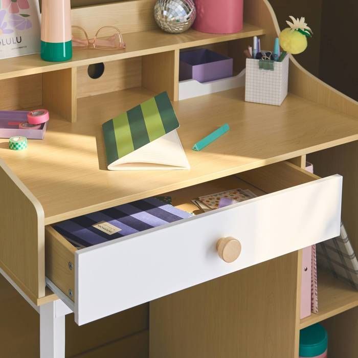 Children's desk with wooden finish, 1 drawer, 3 shelves, EDGAR