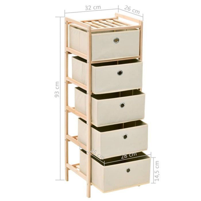 vidaXL Estantería de tela con 5 cestas, madera de cedro, color beige
