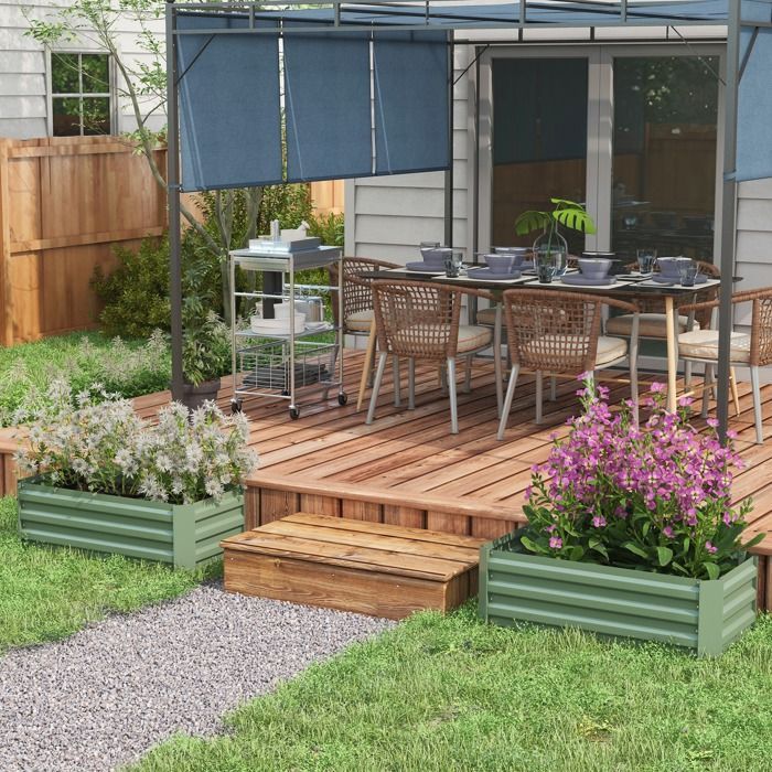 Raised garden beds - Outsunny - set of 2 corrugated steel garden beds for fruits and herbs - steel - 100x50x30cm - green