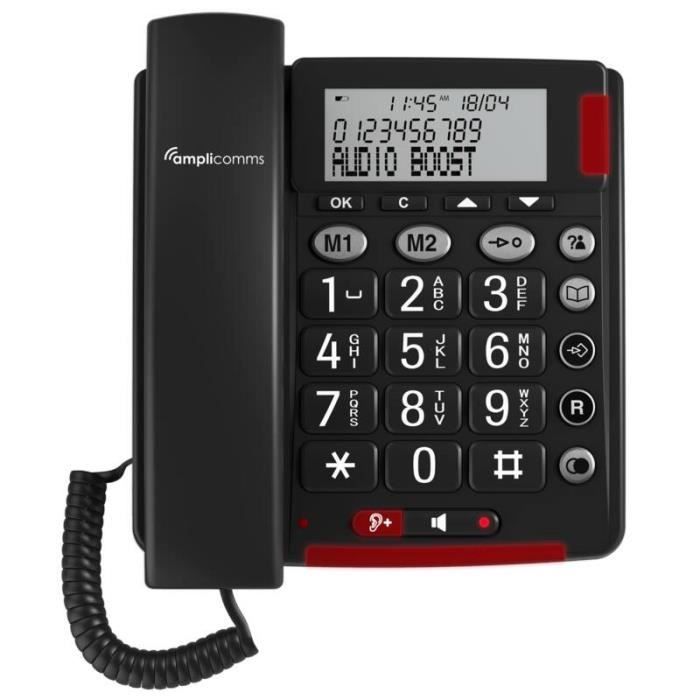 Telefono con tasti grandi, 2 tasti di chiamata diretta e ampio schermo (amplicomms)