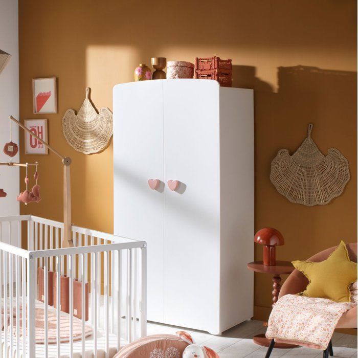 Chambre bébé trio Basic coeur: lit 120x60, commode à langer et armoire - Babyprice - Blanc