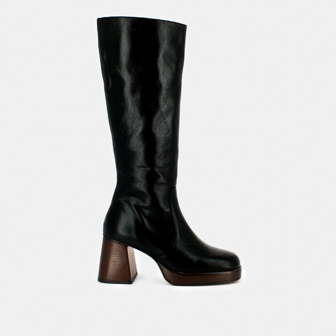 Bottes à plateformes  en cuir vieilli noir