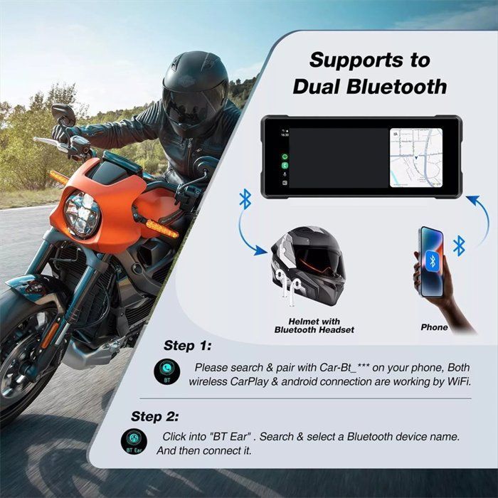 Pantalla portátil Bluetooth para motocicleta de 6,86 pulgadas con navegación GPS, resistente al agua IP68, inalámbrica, compatible con CarPlay, Android Auto y reproductor MP5.