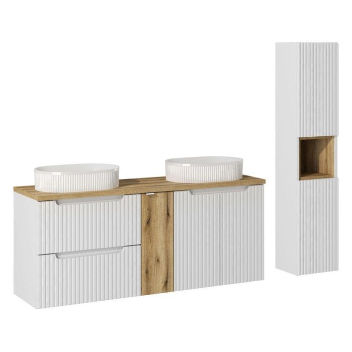 Ensemble Salle de bain - DECONATION - Astral Blanc - Double vasques - 140 cm - Design contemporain