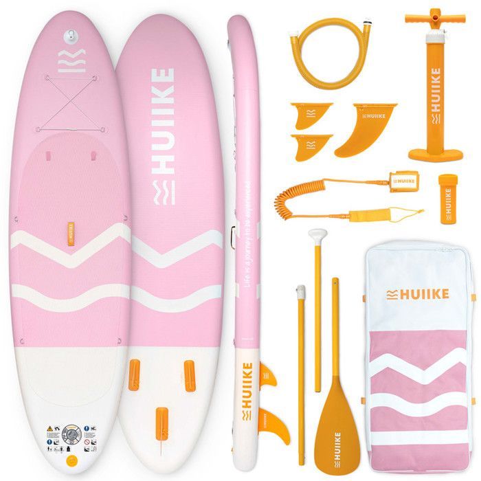 Pink Inflatable Paddleboard for Adults with Quality Accessories - HUIIKE | Stand Up Paddleboard with Aluminum Paddle, Pump, and Leash