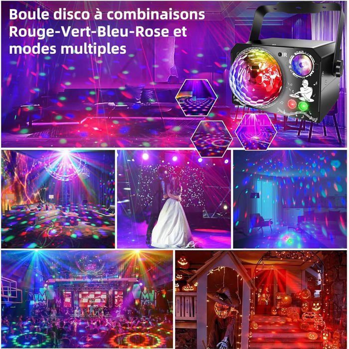 Jeux de Lumiere et Fête 3-en-1,Contrôle par Musique,Lumière Disco avec Stroboscope,LED RVB,Effet Boule Disco pour Fêtes,Clubs,Noël
