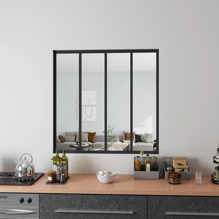 Verrière Atelier Kit Verrière fixe avec vitrage inclus - AICA - En aluminium - Noir Mat - L.123xH.108cm