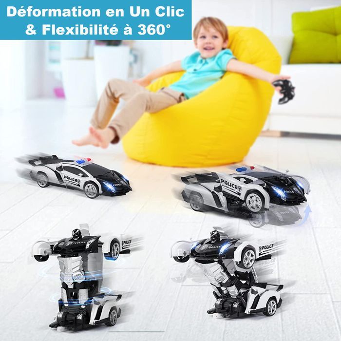 Carro de Controle Remoto BIENCOME RC - Transformador com Luzes - 2.4GHz - 360° - Preto