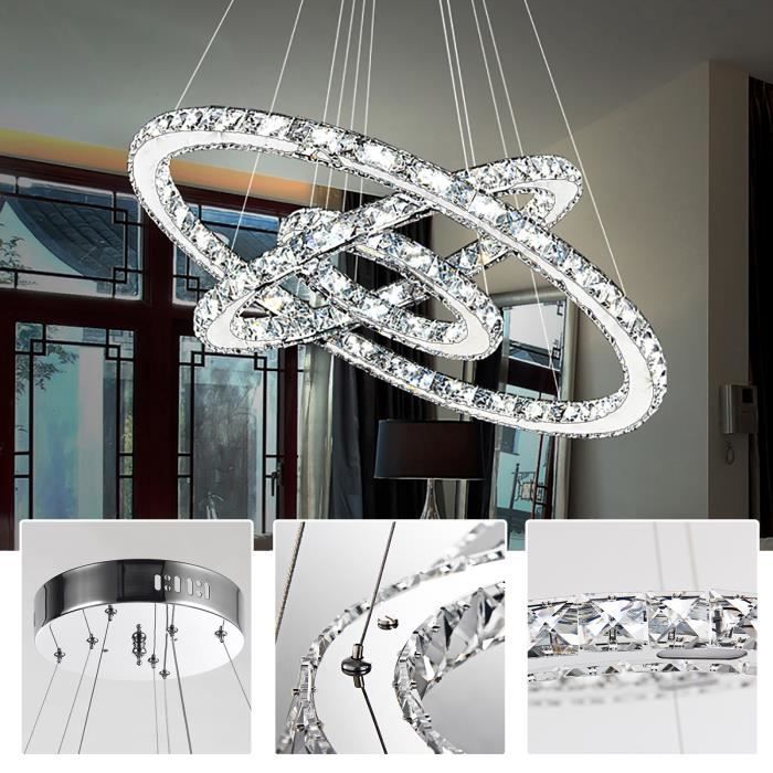 Lámpara de araña LED AUFUN - 72W - Diseño moderno - 3 anillos - Luz blanca fría - Altura ajustable