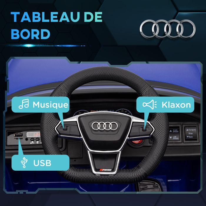 Coche eléctrico infantil - HOMCOM - Control remoto parental - Efectos de sonido y luz - Audi RS E-tron GT azul