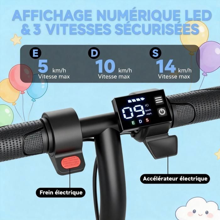 Patinete eléctrico plegable para niños - Motor de 250 W - Batería de 4,4 Ah - Ruedas de 6,5