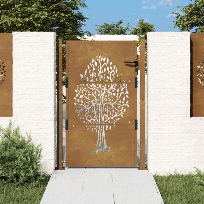 Puerta de jardín - MOTHINESSTO - LY2113 - Acero Corten - 105x155 cm - Sistema con cerradura
