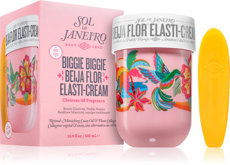 creme hidratante corporal Sol de Janeiro Biggie Biggie Beija Flor aumenta a elasticidade da pele.