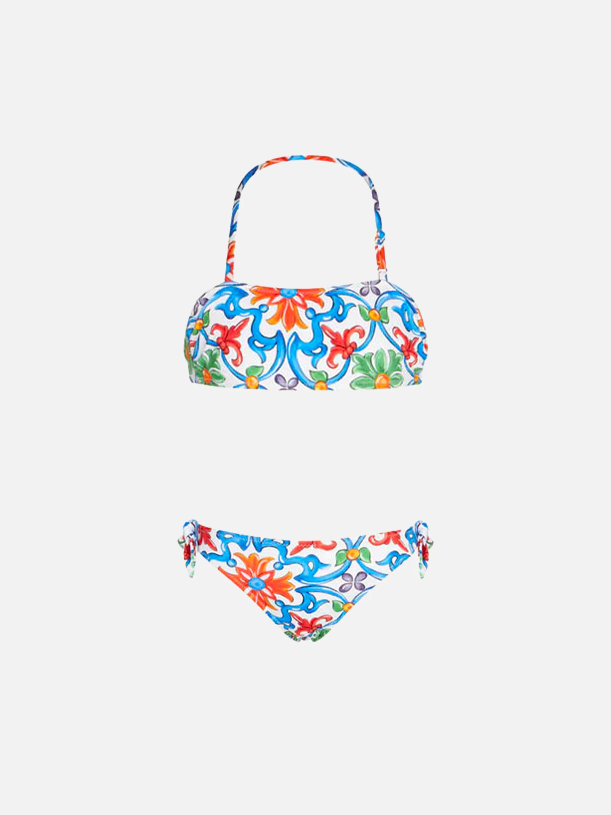 Bandeaubikini voor meisjes met majolica-print