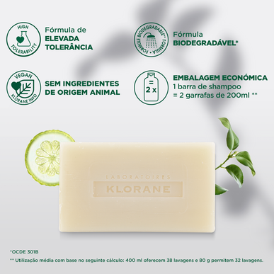 Klorane Citrus -shampoopala normaaleille ja rasvoittuville hiuksille, kiinteä shampoo, luomu sitruuna, 80 g