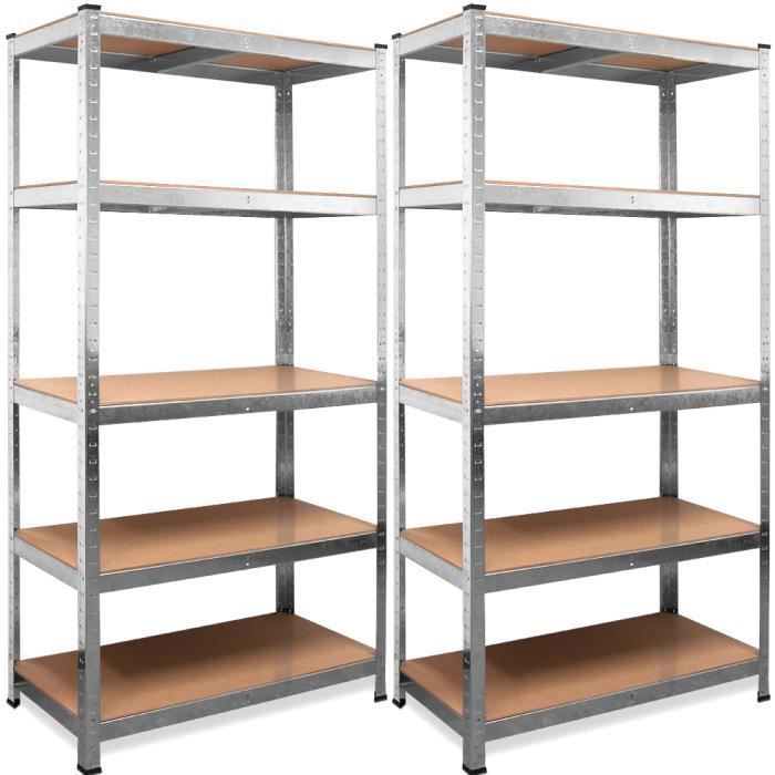 2 estanterías de alta resistencia • Juego de 2 • 180x90x40 cm • 5 estantes / 875 kg máx. • Unidad de almacenamiento • Acero y MDF