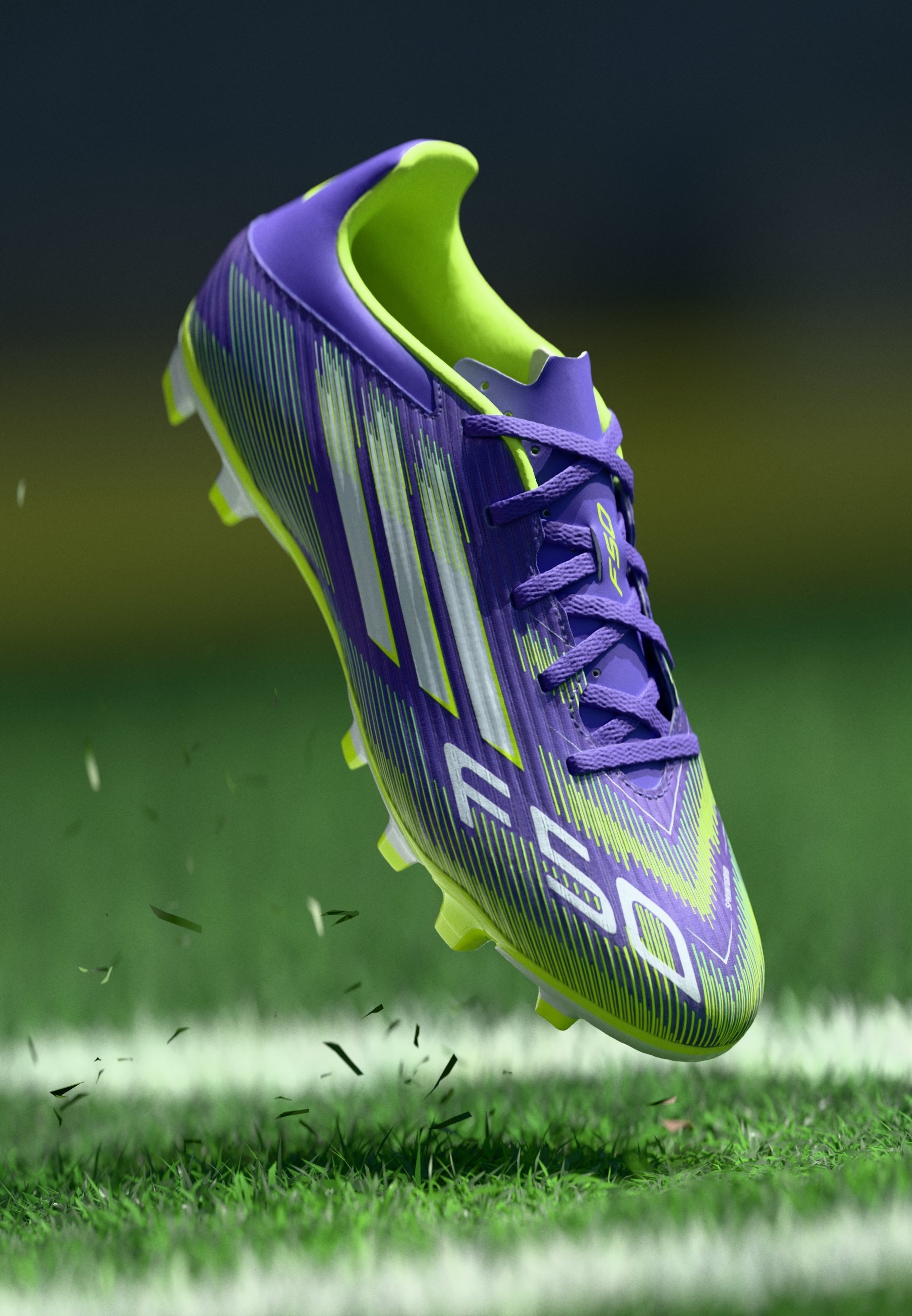 adidas Performance F50 CLUB - Chaussures de football pour terrain ferme - violet foncé/blanc/citron clair
