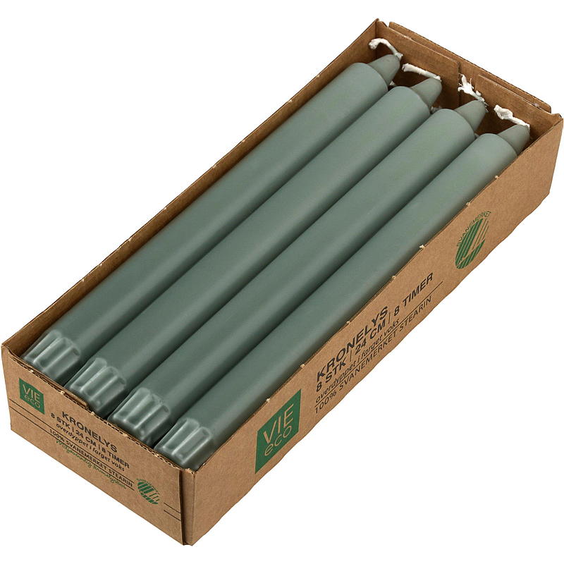Vie Eco Crown kaars, 8 stuks, 24 cm, eco antiek groen