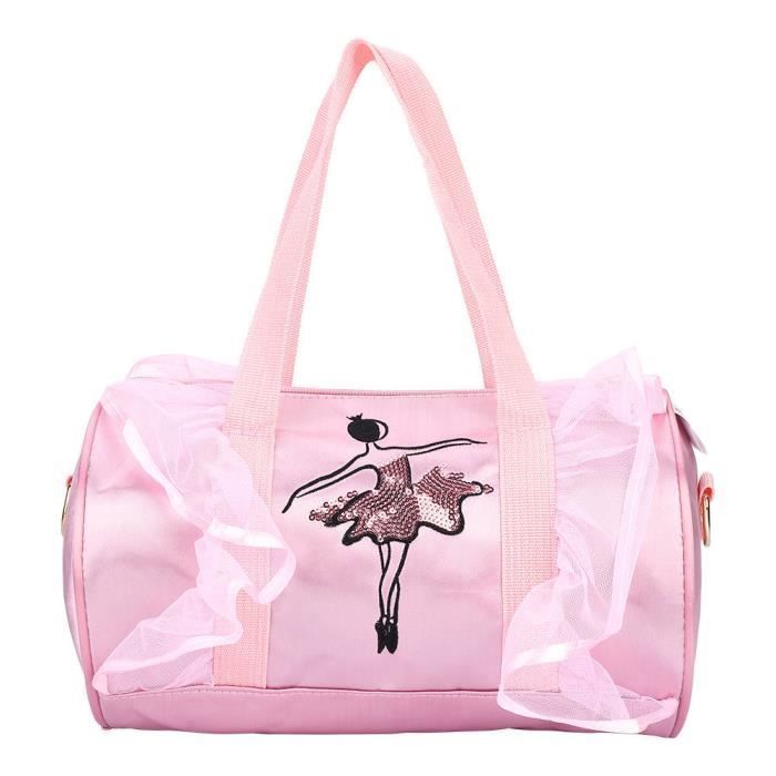 Sac de danse - QIILU - Enfant - Bandoulière - Rose - Motif de danseuse à paillettes