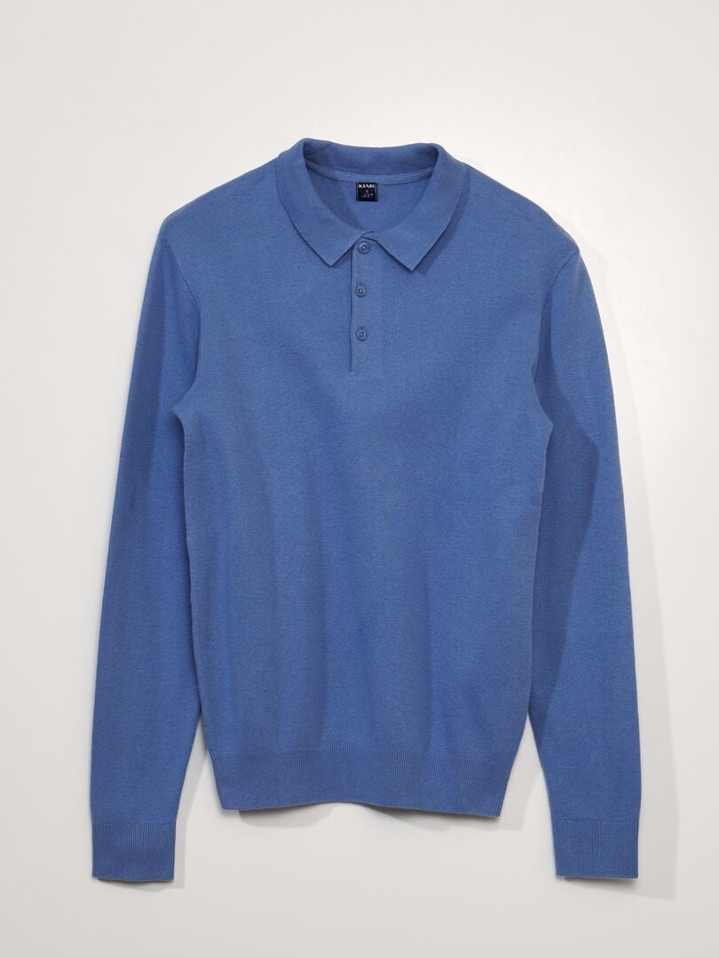 Poloshirt van fleecestof - BLAUW