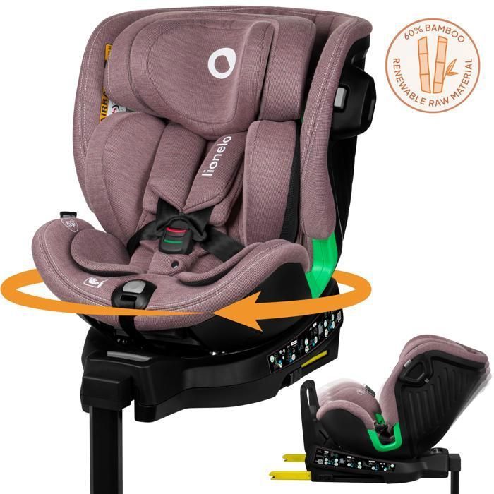 Silla de coche convertible LIONELO Harmony iSize 40-150cm - Giro 360° - ISOFIX - 60% bambú - Grupo 0+/1/2/3 - Rosa