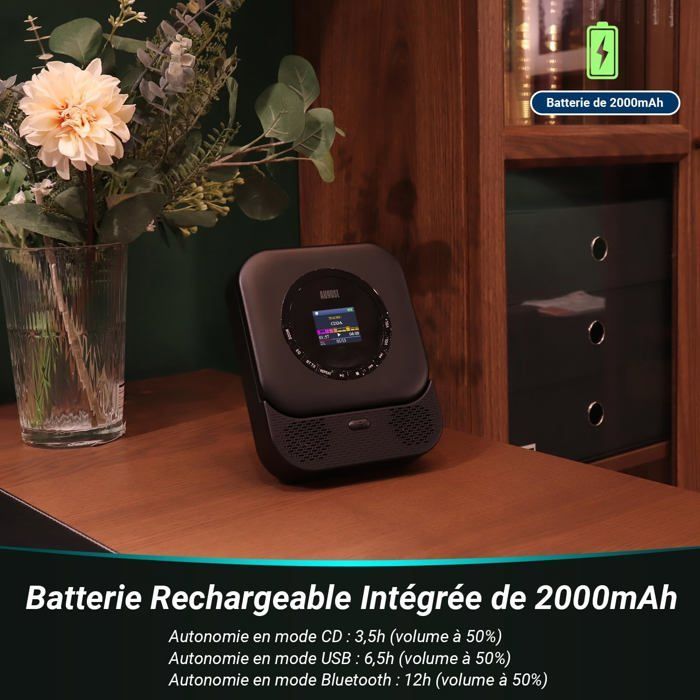 Leitor de CD portátil August SE15 com Bluetooth 5.3 e alto-falantes estéreo integrados.
