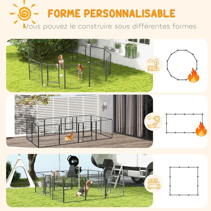 Parc enclos pour animaux - PawHut - modulable acier époxy porte verrouillable - pour chiens, petits animaux - 80 x 80 cm gris