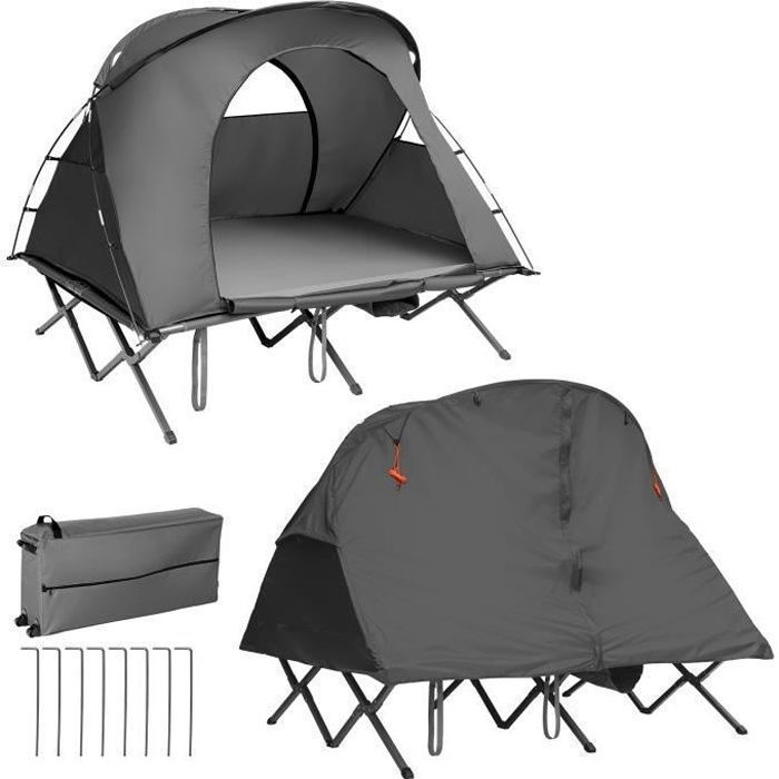 Tienda de campaña elevada COSTWAY de tejido Oxford 600D - Colchón autoinflable, bolsa de transporte con ruedas, doble techo, impermeable, gris