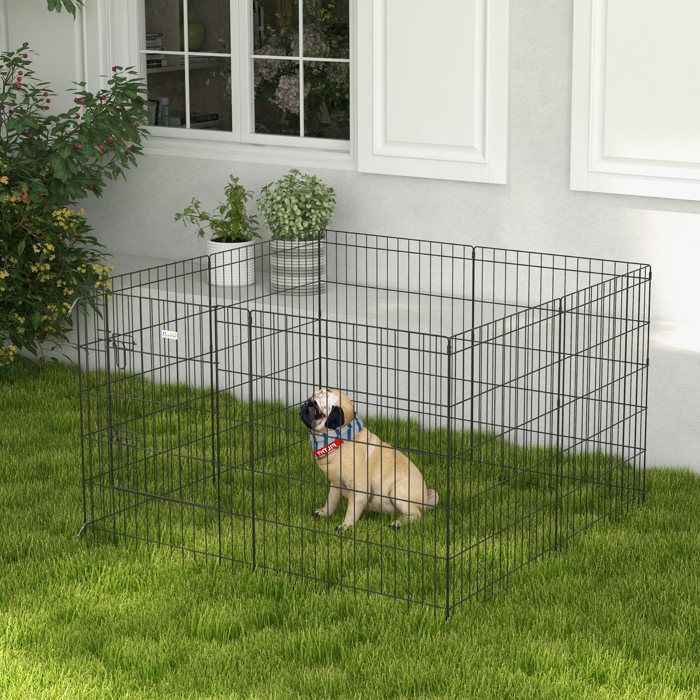 PawHut Modulares Laufgitter – für Hunde, Kaninchen und Nagetiere – Faltbar – 1 Tür – 8 Paneele – Metall – 61 x 76 cm – Schwarz