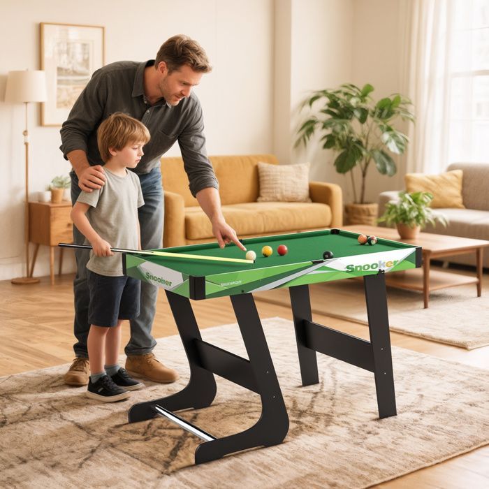 Table de billard - SPORTNOW - pliable américain compact avec accessoires 2 queues 16 billes triangle craie - 104x55,5x68cm - vert