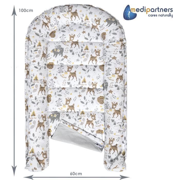 Medi Partners 5 éléments Cocon de Bébé 100x60x15cm 100% Coton Réducteur de lit Bébé (Cerf et Minky Gris)