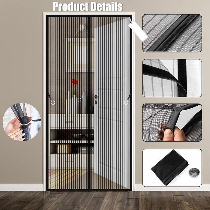 Moustiquaire de Porte Magnetique Rideau 140 x 220cm - Rideau Magnétique Anti-moustique - Fermeture Automatique - Noir