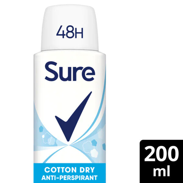 „Sure“ antiperspiranto dezodorantas aerozolyje „Essential Cotton Dry“, 200 ml