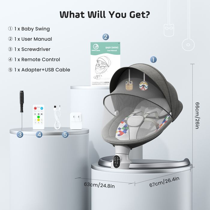 Altalena elettrica per neonati TTLIFE, sdraietta con telecomando e controllo wireless tramite app, sistema di sicurezza a 5 punti.