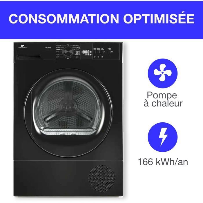 Secadora con bomba de calor CONTINENTAL EDISON CESL10PCB2 - 10 kg - 60 cm - Clase energética E - Negra